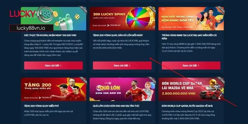 Tặng 200 vòng quay Lucky88